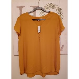LOFT Ruffle Sleeve Blouse Mustard Yellow Shell